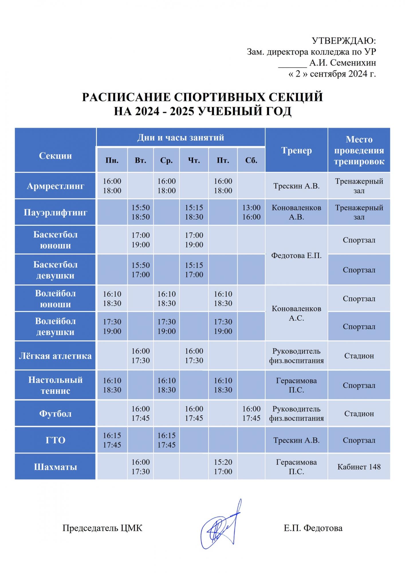расписание 