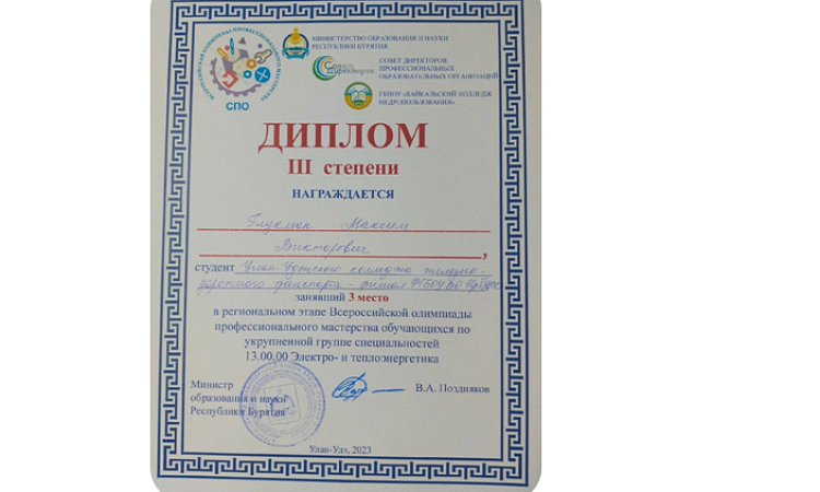 Успешное участие в региональном этапе Всероссийской олимпиады профессионального мастерства