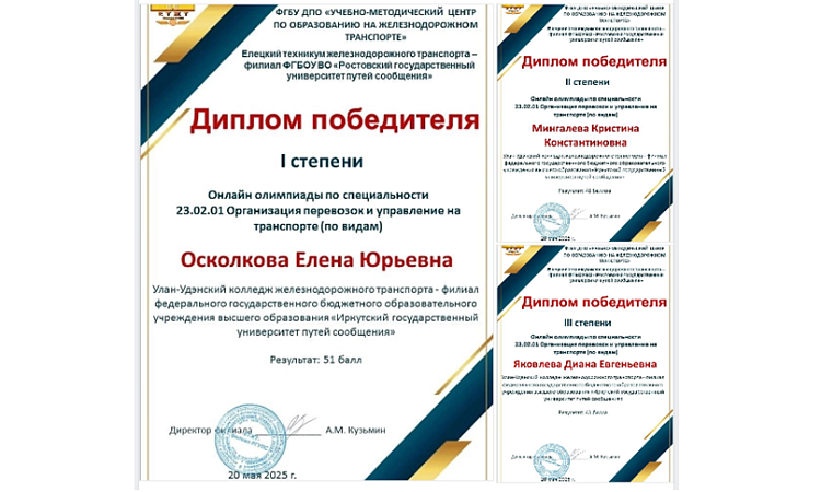 Итоги онлайн- олимпиады по специальности 23.02.01 Организация перевозок и управление на транспорте (по видам)